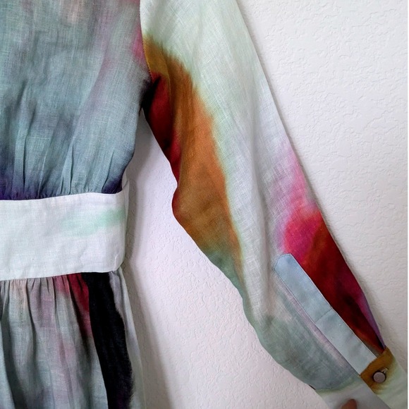 SILVIA TCHERASSI Saanvi Iridescent Marble Tie Blouse 100% Linen Size XS $620 - Picture 6 of 7
